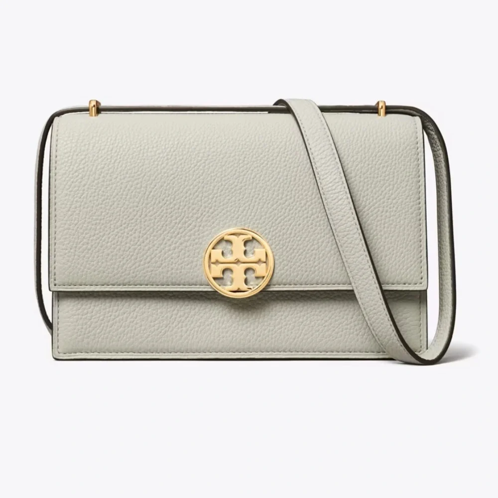 Tory Burch Pebbled Leather Crossbody in Soft Ivory with Gold Logo bag